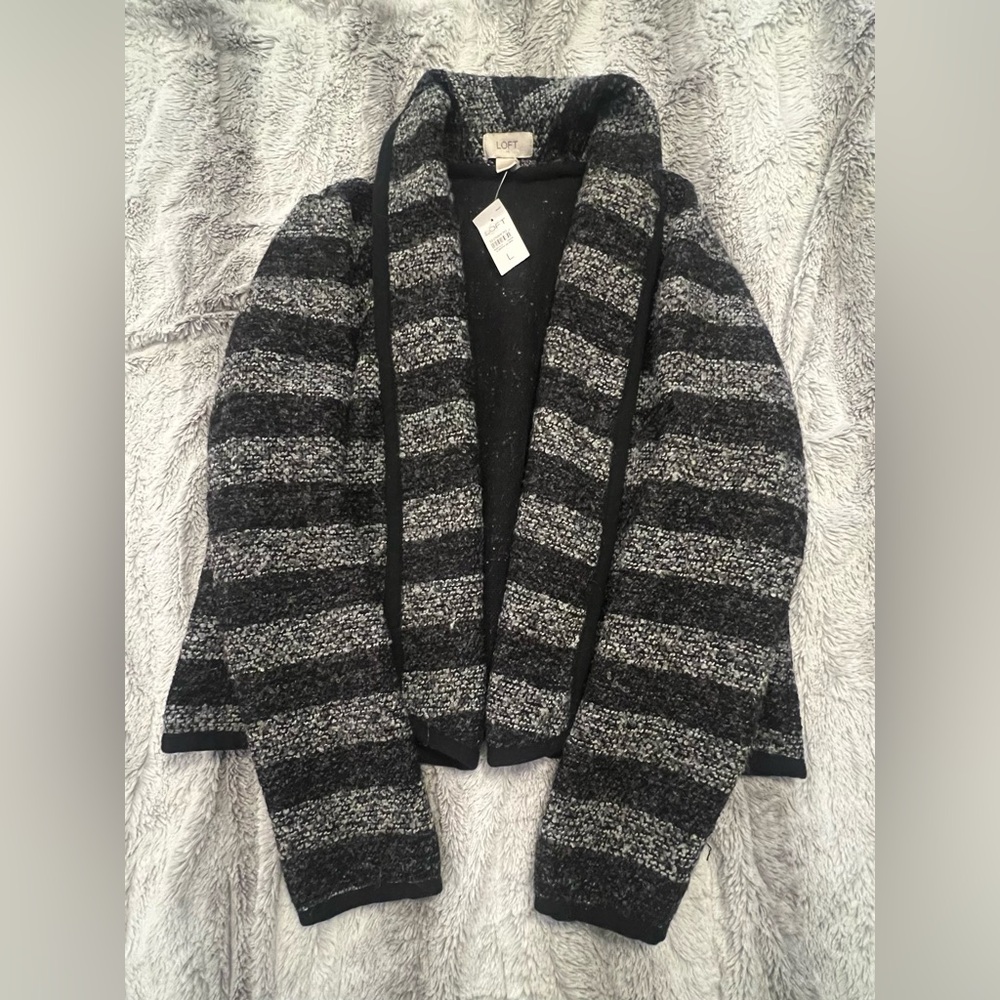 NWT LOFT Tweed Open Front Jacket – Size L, Lightweight Fall Layer
